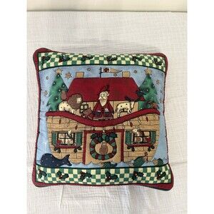 Christmas Throw Pillow Noah’s Ark With Animals Quilted ( Cover Only)